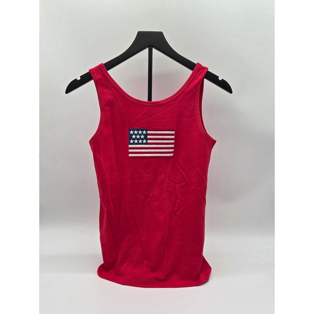 Zenana Women's S Red American Flag Embroidered Tank Top Cotton 101-586